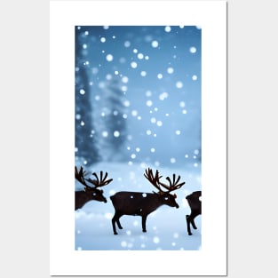 Reindeer in Snowing Posters and Art